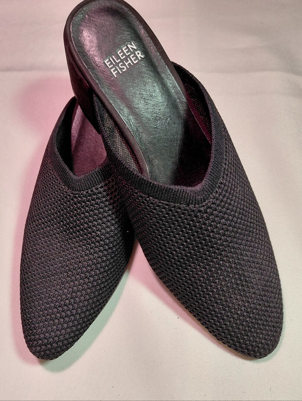Eileen Fisher Black Gest Knit Block Heel Pointed Toe Mules NWOB Size 8M - Picture 8 of 8